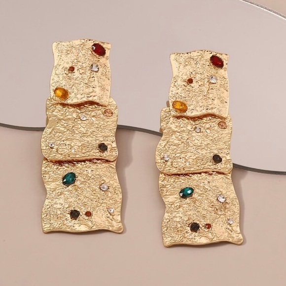 Zara Gold Rhinestones Geometric Drop Earrings - Picture 9 of 17